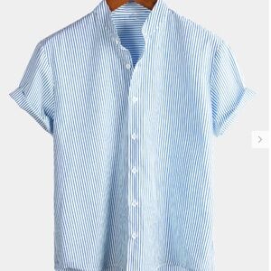Men's Breathable Cotton Stand Collar Short Sleeve Striped Classic Shirts